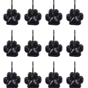 NIB 12 Black Paw Print Shower Curtain Hooks
